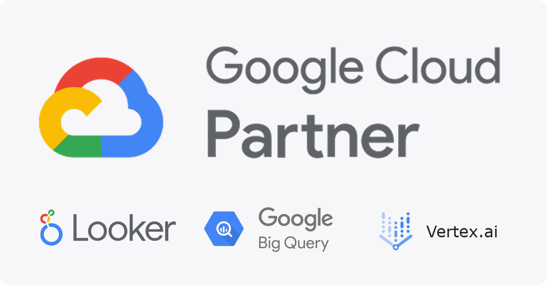 Google Cloud Partner with Looker, BigQuery, and Vertex.ai logos